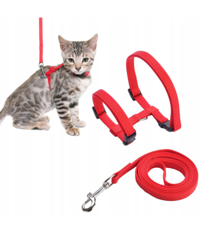 PETSTORY Szelki spacerowe dla kota lub małego psa + smycz (Czerwony)