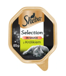 SHEBA® tacka Selection in Sauce 85g – mokra karma pełnoporcjowa dla dorosłych kotów, z kawałkami królika w sosie
