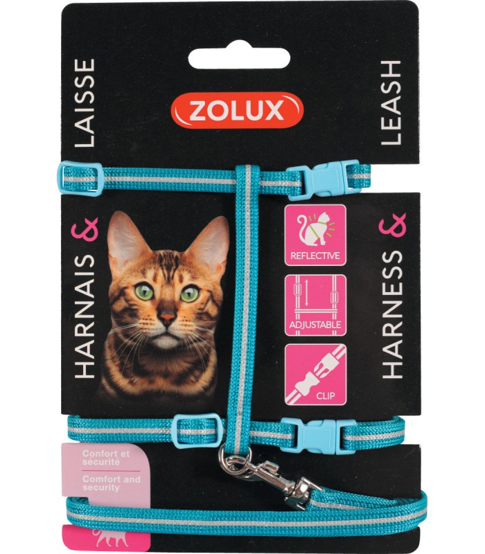 ZOLUX Zestaw spacerowy dla kota szelki i smycz - niebieski