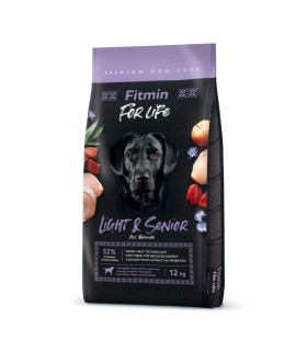 Fitmin dog For Life Light & Senior - karma sucha dla dorosłych psów z nadwagą i starszych psów wszystkich ras, 12 kg