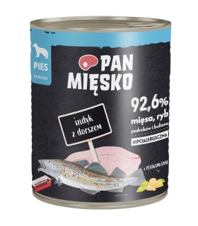 Pan Mięsko karma mokra dla psów Indyk z dorszem 800g  | Zoo24.pl