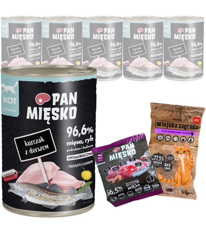 PAN MIĘSKO Karma mokra dla kota kurczak z dorszem 400g x 6