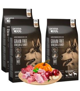 PRIMADOG Karma dla psa Bez zbóż Dziczyzna indyk 1,5kg 2+1 GRATIS