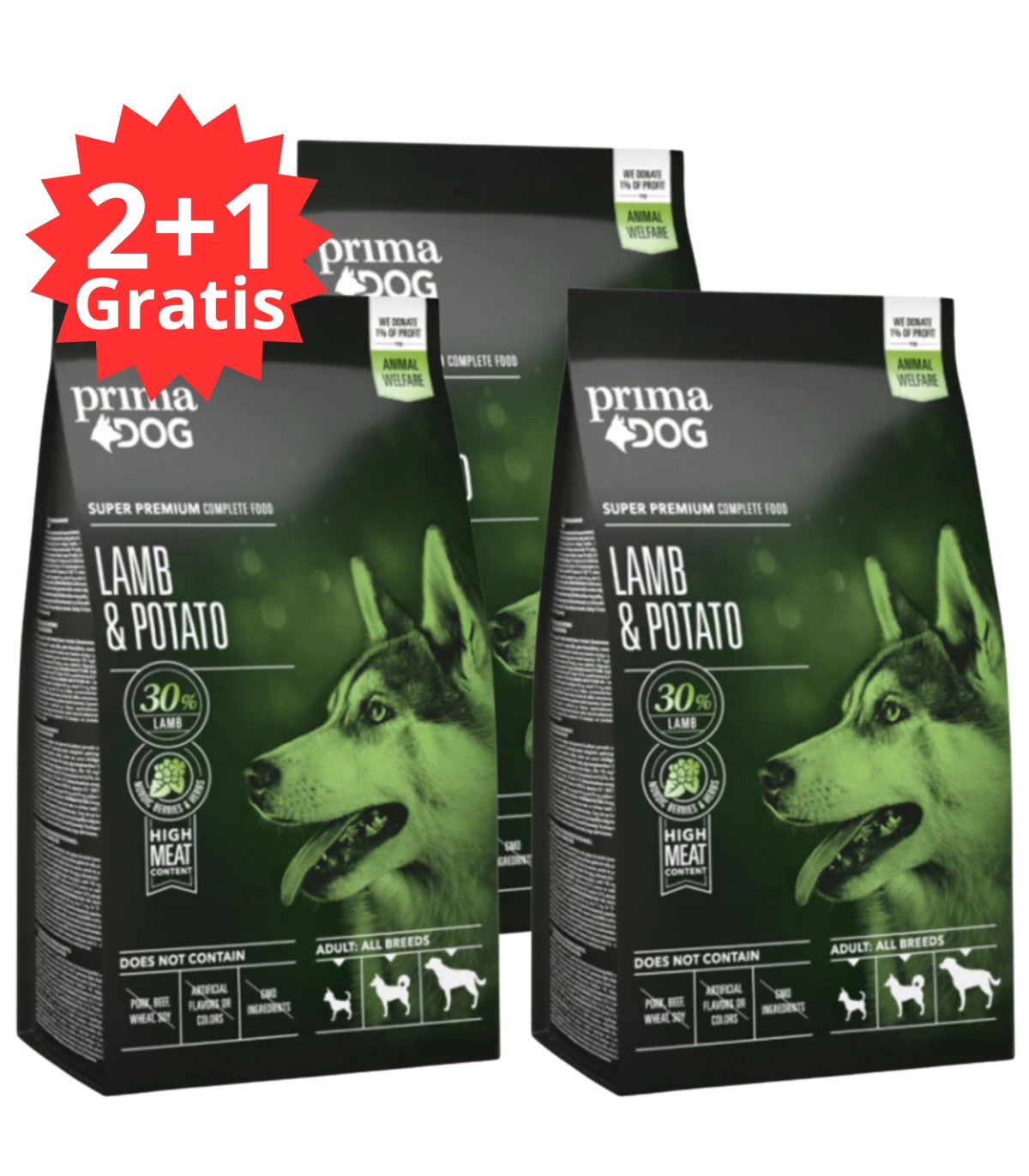 PRIMADOG Adult Karma sucha dla psa Jagnięcina z ziemniakami 2kg 2+1 GRATIS