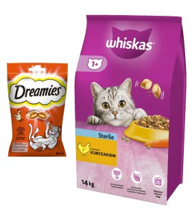 WHISKAS STERILE Adult dla Kota z KURCZAKIEM 14kg + GRATIS