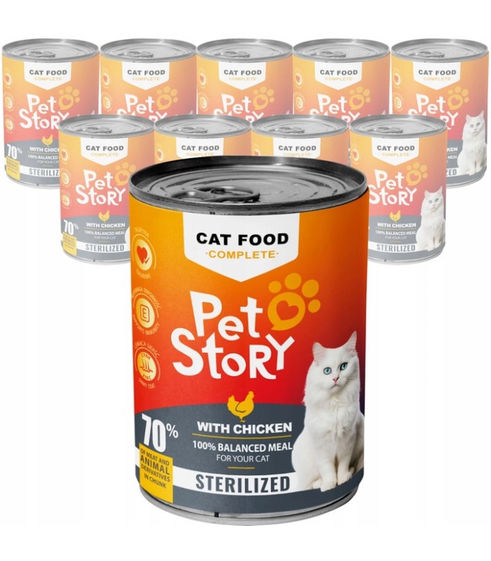 PETSTORY Karma mokra Kot sterylizowany KURCZAK 10x400g | Zoo24.pl