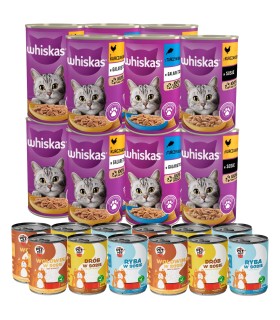 WHISKAS Karma mokra dla KOTA Mix smaków puszka + PetPot 24x400g