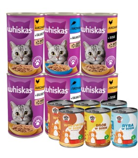 WHISKAS Karma mokra dla KOTA Mix smaków puszka + PetPot 12x400g